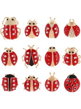 24Pcs Cute Ladybug Brooch Pin Set | Cartoon Animal Corsage for Women & Girls